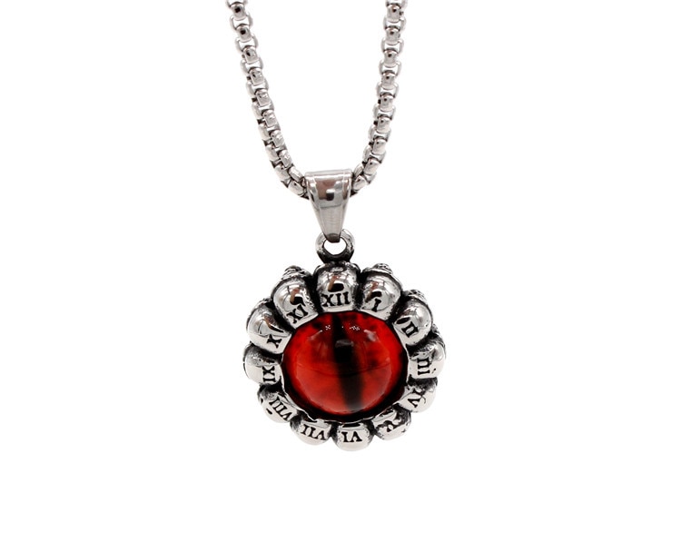 Punk Rock et rouleau vent chiffres romains crâne diable oeil pendentif collier hommes Vintage collier bijoux