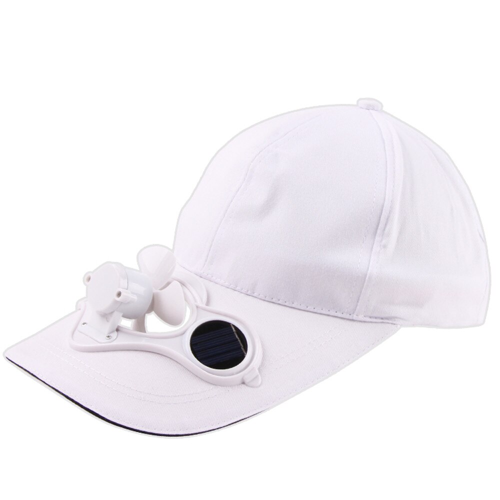 Sommarfläkt cool solhatt keps soldriven andningsbar skugga solskyddshatt hållbar utomhuscamping sommar #yj: Vit
