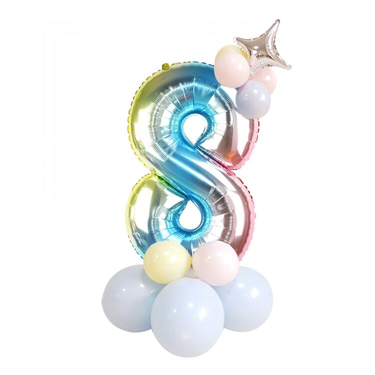 32 Inch Rainbow Gradient Number Balloons Boy Girls First Birthday Party Decorations Kids Adult Wedding Baby Shower Decorations: set 8