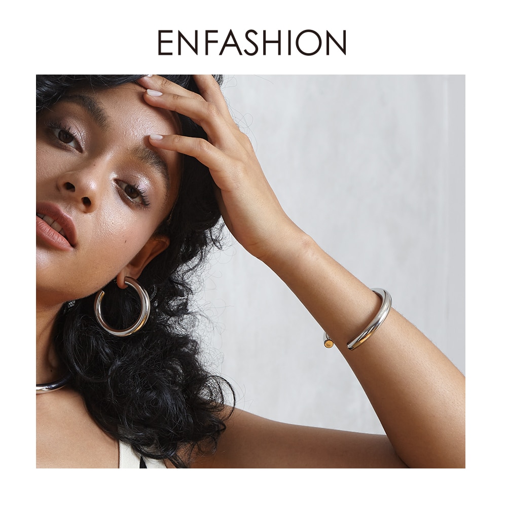 ENFASHION-brazaletes minimalistas de tubo grueso para mujer, pulseras huecas de acero inoxidable, estilo Rock, hip hop, joyería B2159