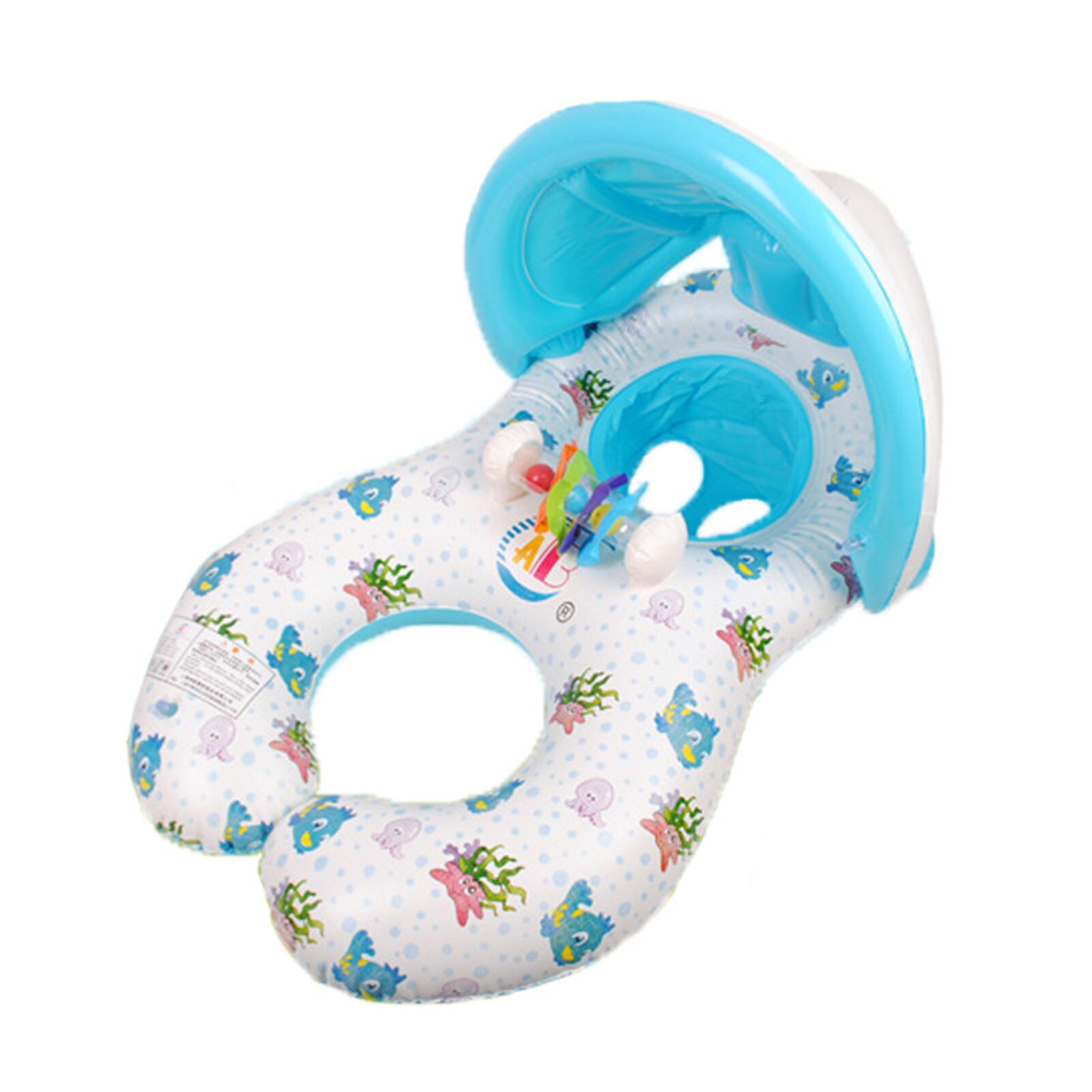 Moeder Baby Dubbele Zwemmen Float Ring Kids Baby Opblaasbare Zwemmen Cirkel Met Zonnescherm Float Seat Zonnescherm Ringen Zwembad Speelgoed: White