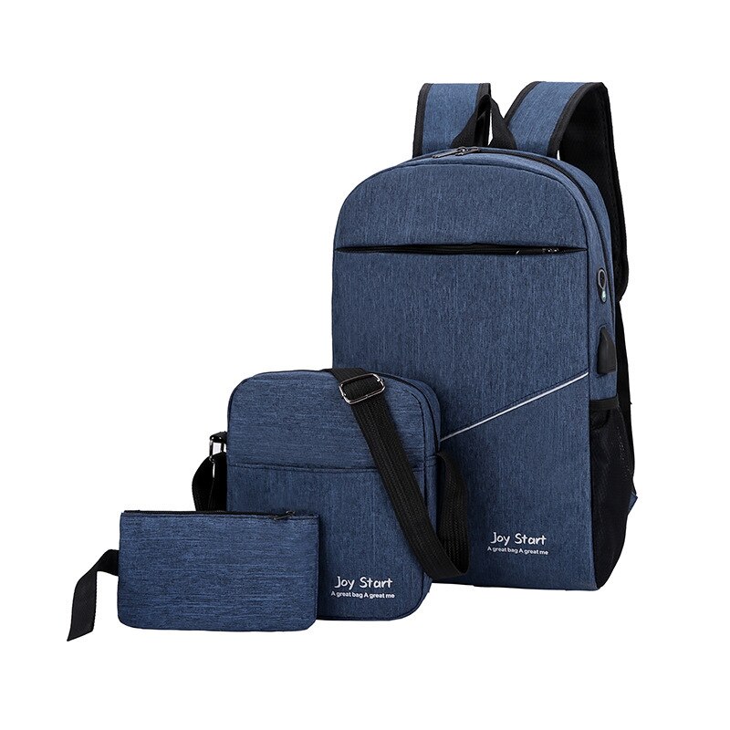 3pcs/set Men's Backpack Male USB Charging Laptop Backpack Women Travel Backpacks Schoolbag Men Shoulder Bag Sets Bags 3 Pieces: Blue