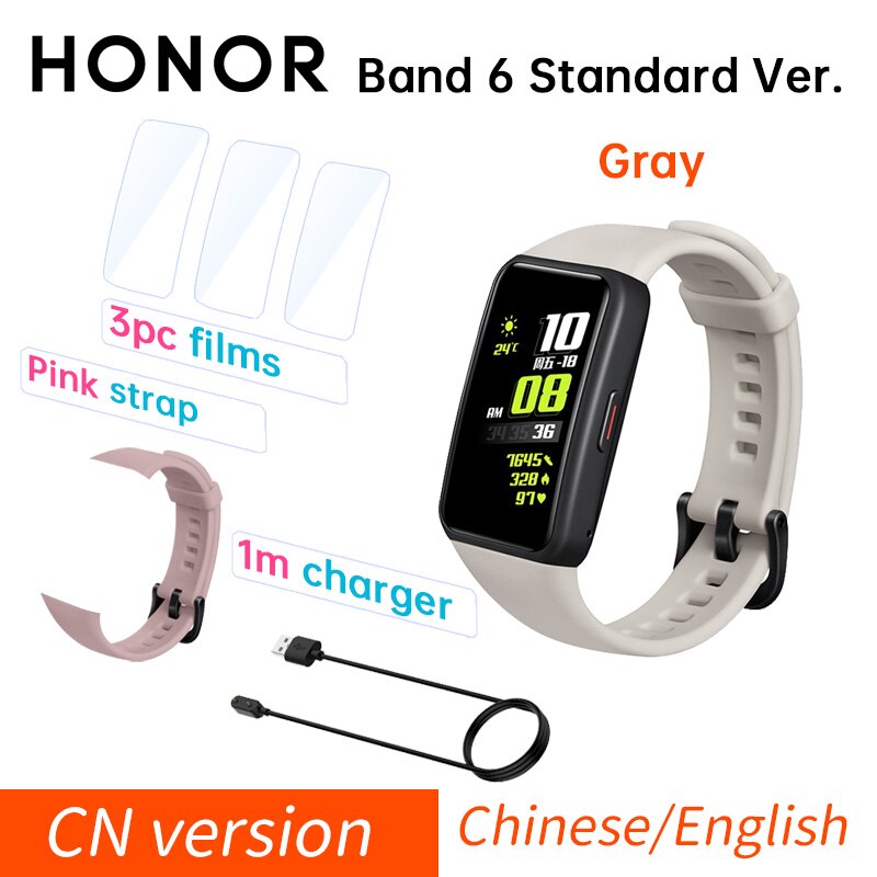 Honor Band 6 Global / CN Version Smartband Bracelet AMOLED Color Touchscreen Blood Oxygen SpO2 Heart Rate Sleep Swim Waterproof: CN Std Gray pink c