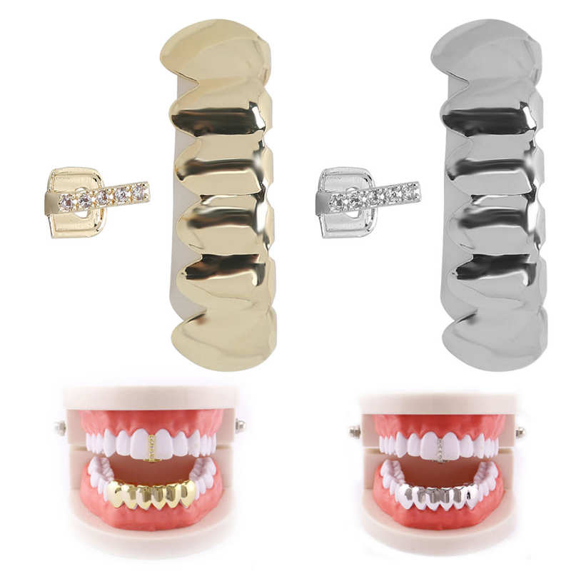 Hip Hop False Upper Lower Teeth Set Reusable Halloween Festival Teeth Decoration Brace