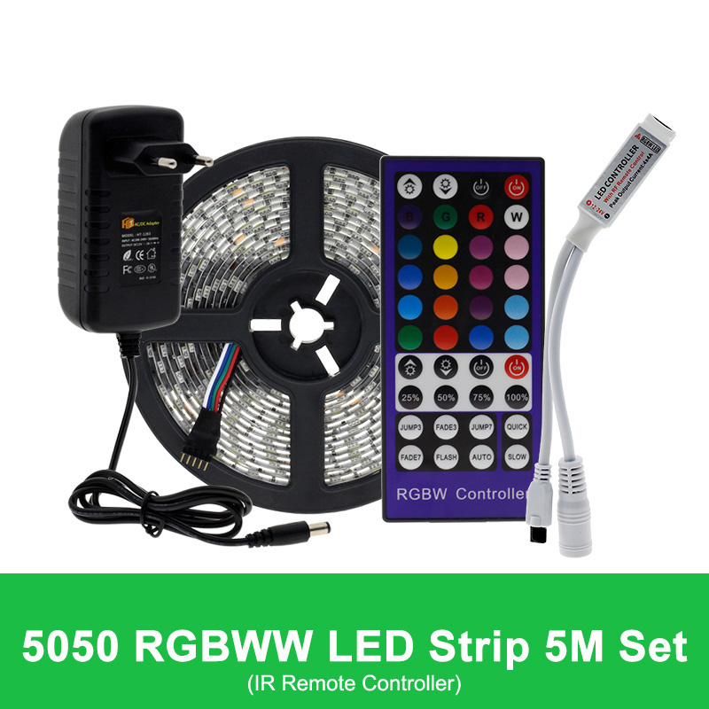 5M 5050 LED Strip DC12V RGB/RGBW/RGBWW Flexibele Licht Tape 300 LEDs RGB Kleur LED Strip set + Afstandsbediening + Power Adapter