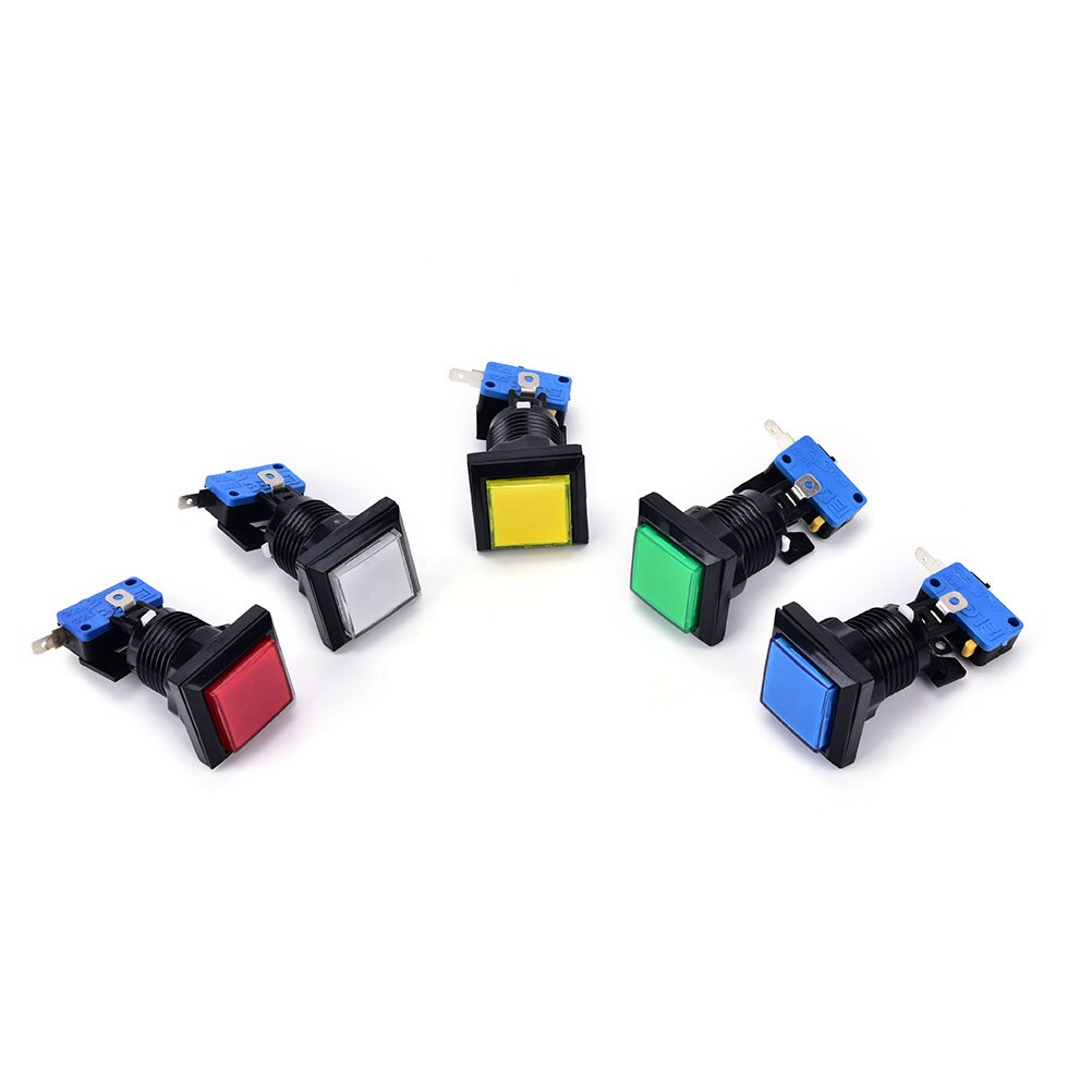 1 pièces carré jeu machine bouton poussoir arcade LED momentané illuminé bouton poussoir 5 couleurs