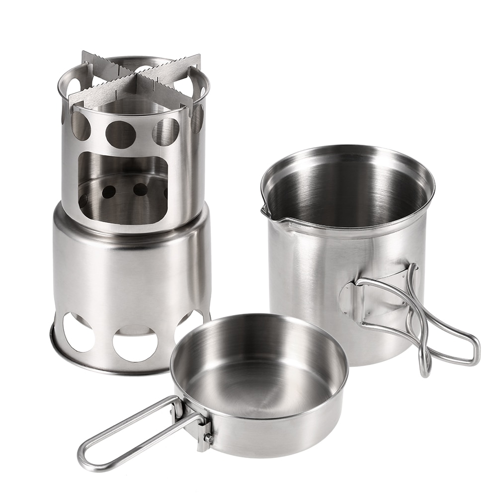 Portable Stainless Steel Camping Stove Burning Stove Cooking Pot Set Outdoor Hiking travel Backpacking Picnic Cookware Tableware