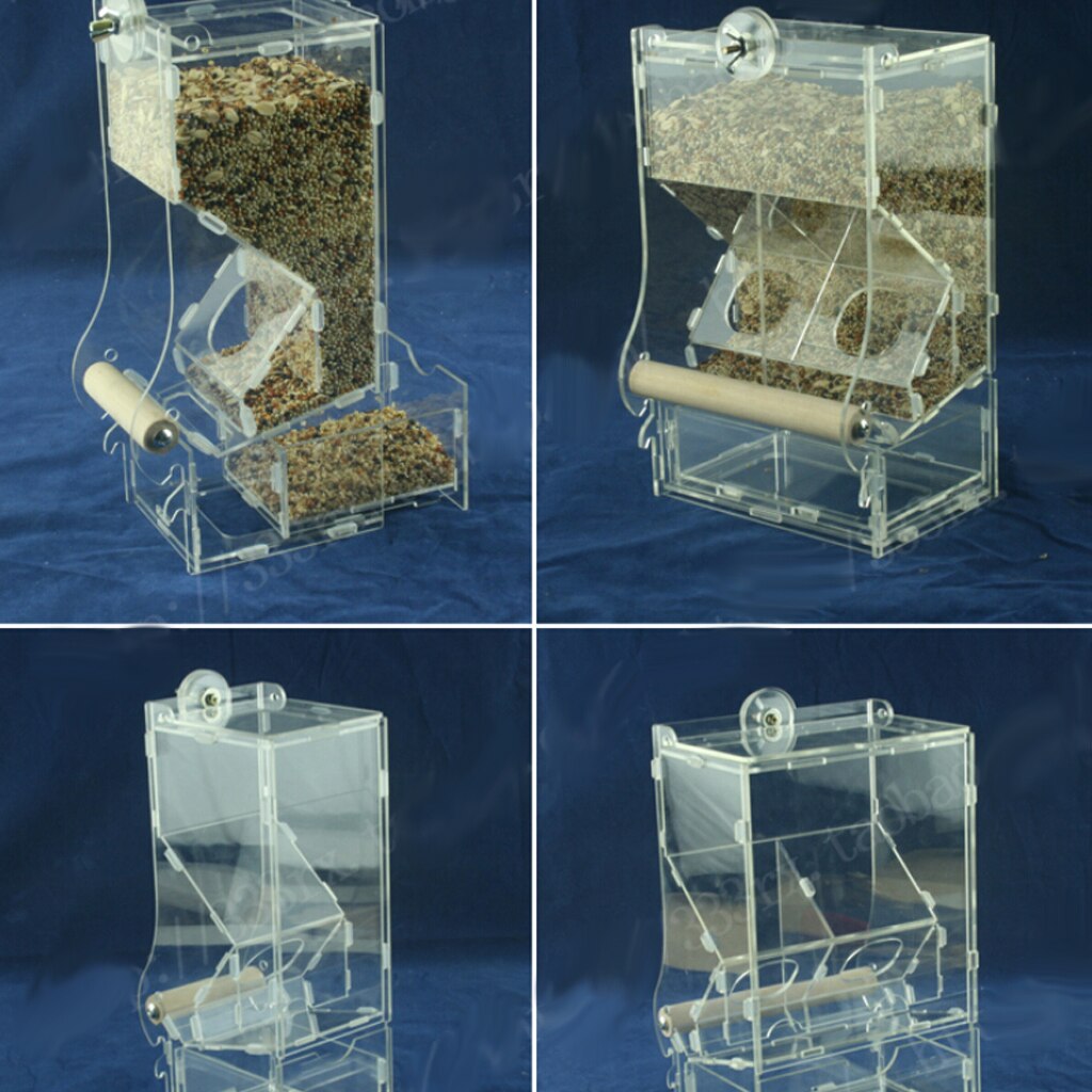 Clear Acrylic Pet Parrot Bird Automatic Cage Feeder Size Small Single Hopper Pets Supplies Accessories Birds Feeders