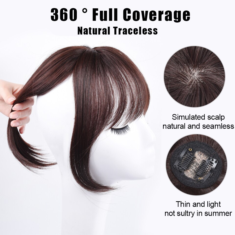 Buqi clip on otsatukka hiuslisäkkeet naisille suora siisti otsatukka ruskea klipsi hiustenpidennyksissä synteettiset topper otsatukka klipsit