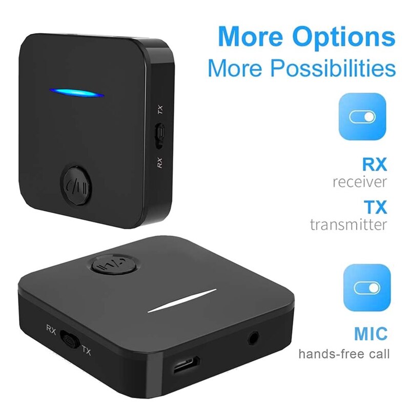 Bluetooth 5.0 Transmitter Receiver AUX 3.5Mm Jack RCA Stereo USB Dongle Wireless Audio Adapter with Mic for Car PC TV