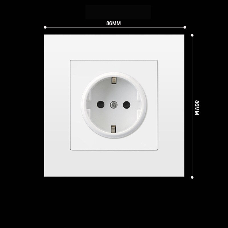 86 * 86mm 250V 16A European German standard socket plug white PC / toughened glass panel power wall socket with USB ports