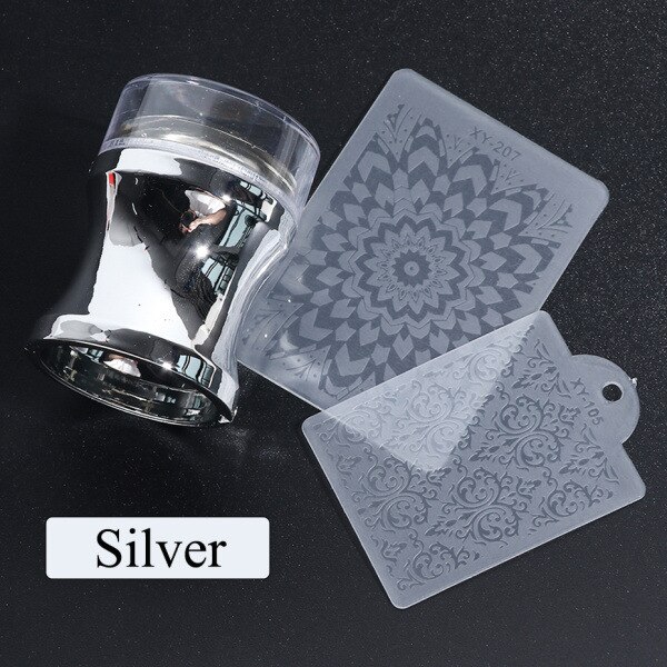 Dubbelhövdad silikon spik överföring penna mall tätning överföring penna 4- färg stil nagel verktyg akryl färg diamant nagel verktyg: Silver-
