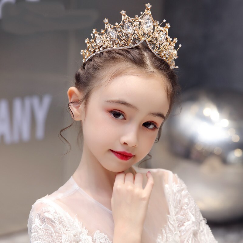 Children's crown tiara princess girl crown crystal headband golden girl birthday cake decoration