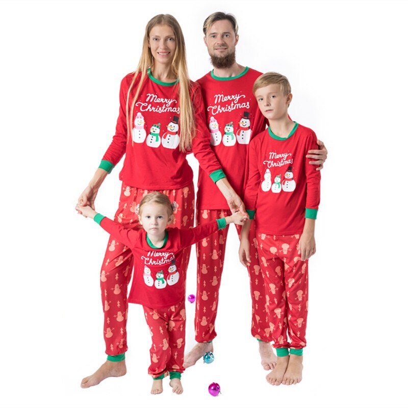 Familie matchende julepyjamas sæt mor og børn tøj snemand print varm sværdskjorte og bukser voksen 2 stk juletøj outfit: 7t