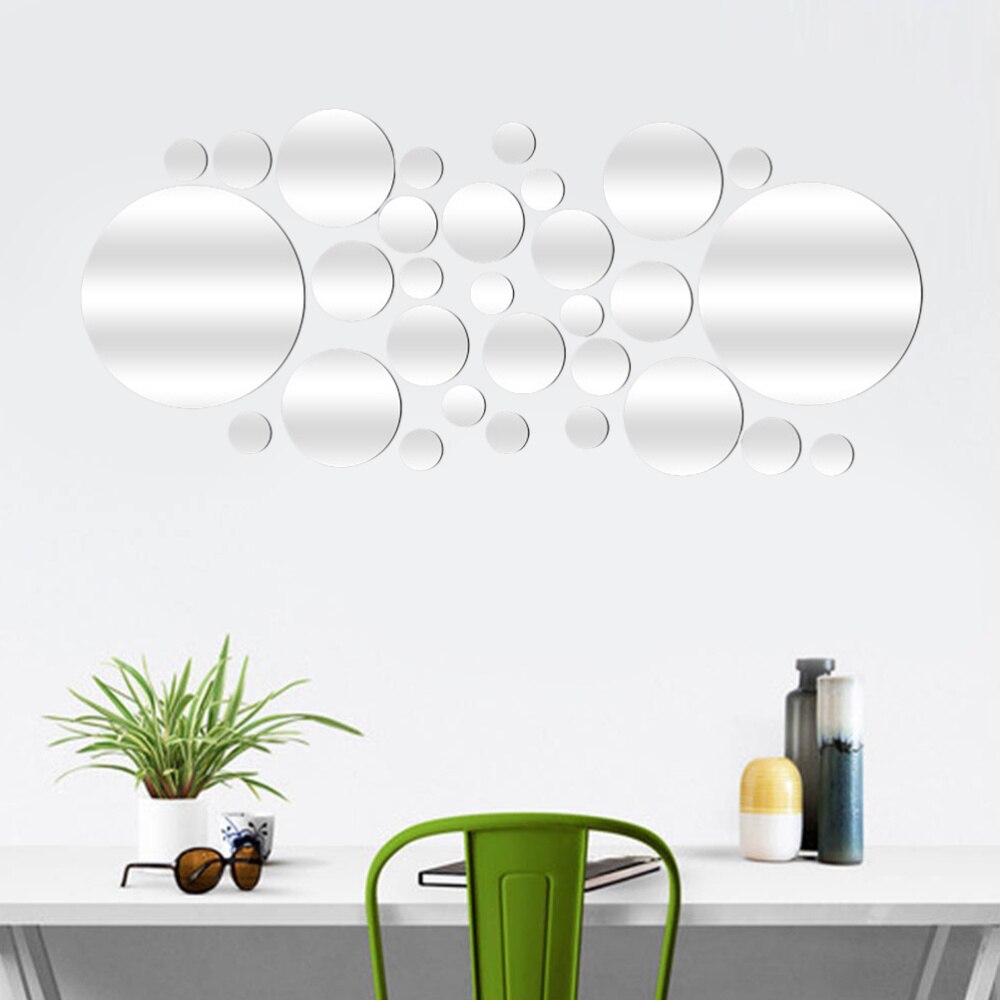 28PCS Mirror Wall Stickers Waterproof Removable Self Adhesive Round Mirror Wall Decal Decor for Hotel Home Office