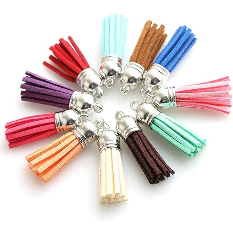 Nøgleringe med farverige kvastvedhæng massesæt med kæde og springringe til nøglering, gør-det-selv tilbehør, håndværk