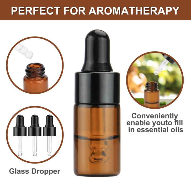 Gratis Trechters + Druppelaar Amber Dropper Flessen Met Black Cap Voor Essentiële Olie Parfum Sample Fles Aromatherapie