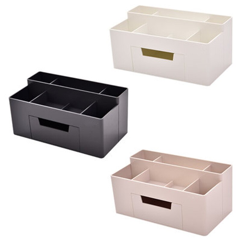 Soporte cuadrado de plástico para bolígrafo organizador de escritorio, caja de almacenamiento de cosméticos, soporte multifuncional para lápices con pequeño contenedor de cajón