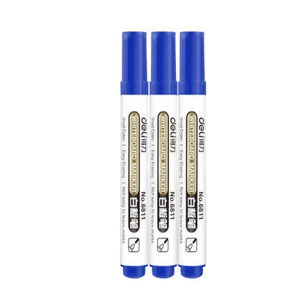 10PCS/BOX Deli 6811 Whiteboard marker Whiteboard pen smooth writing easy erase Black Blue Red 3 colors: Blue-3pcs
