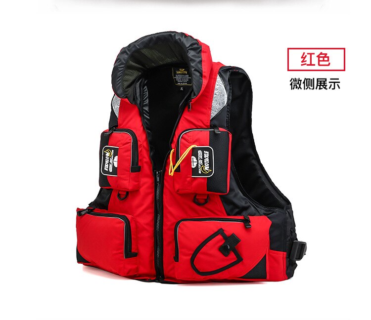 CE buoyancy suit portable fishing vest adult road Asian fishing suit sea fishing multi-pocket vest life jacket: Red / XL