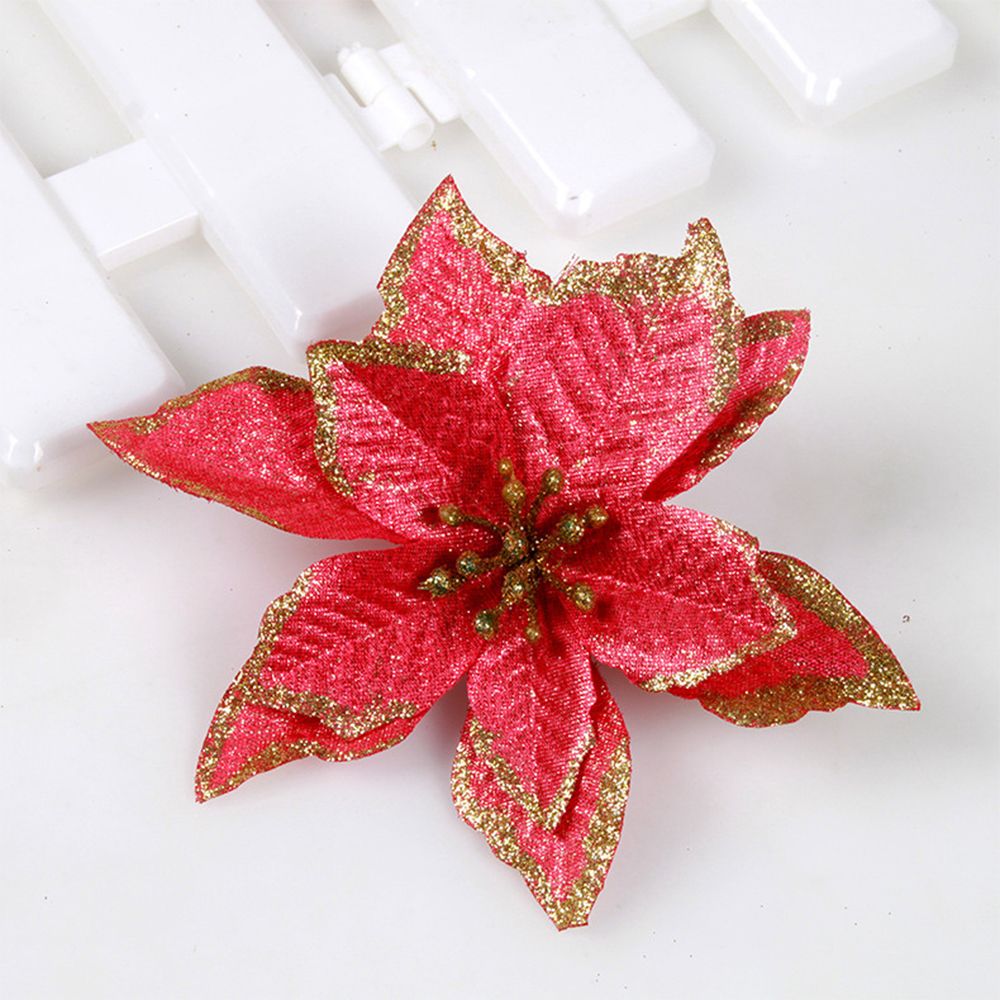 10 stks/set Glitter Bloemen Kunstmatige Kerst Decoraties voor Huis Kerstboom Ornamenten Xmas Tree Nieuwjaar Decor praktische: red