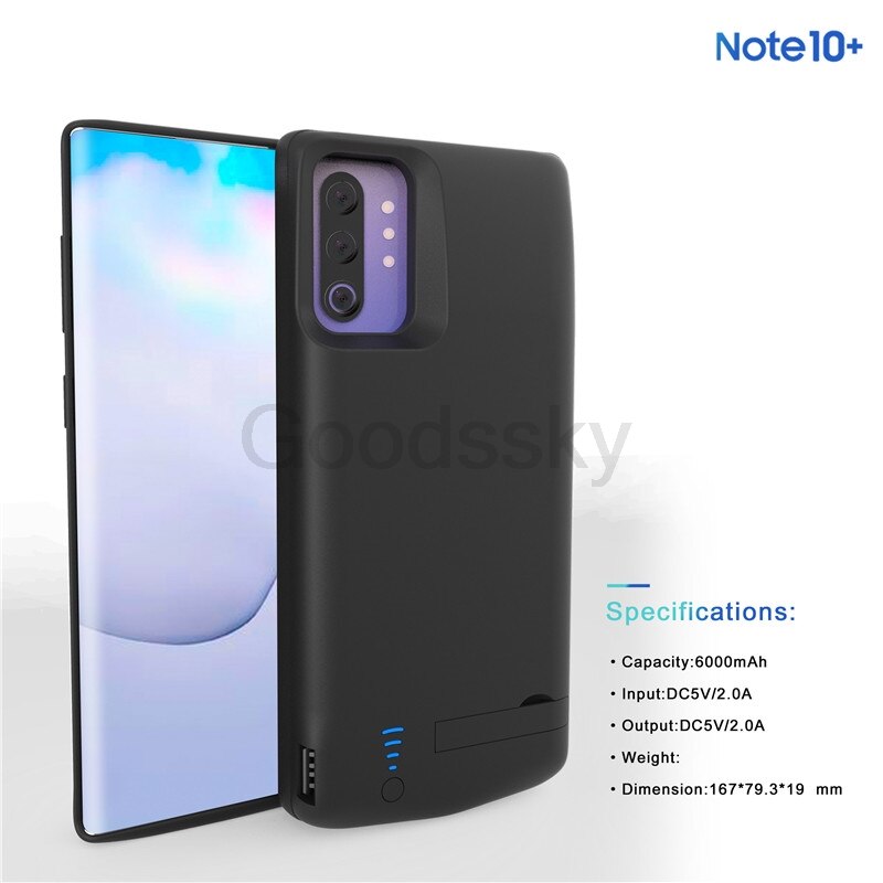 5000/6000 Mah Shockproof Battery Charger Case Voor Samsung Galaxy Note 10 Plus Usb Power Bank Case Uitgebreide Batterij beugel Cover: Note 10 Plus-Black