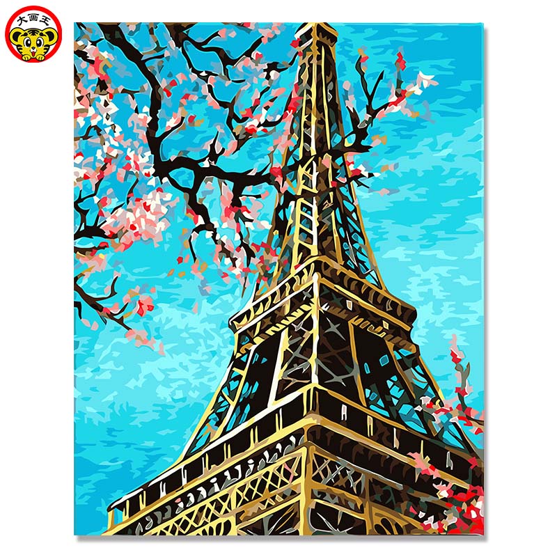Eiffel Tower Frameless Painting By Numbers DIY Canvas oil painting home decor living room wall paris eiffel tower spring view: 40x50cm with frame