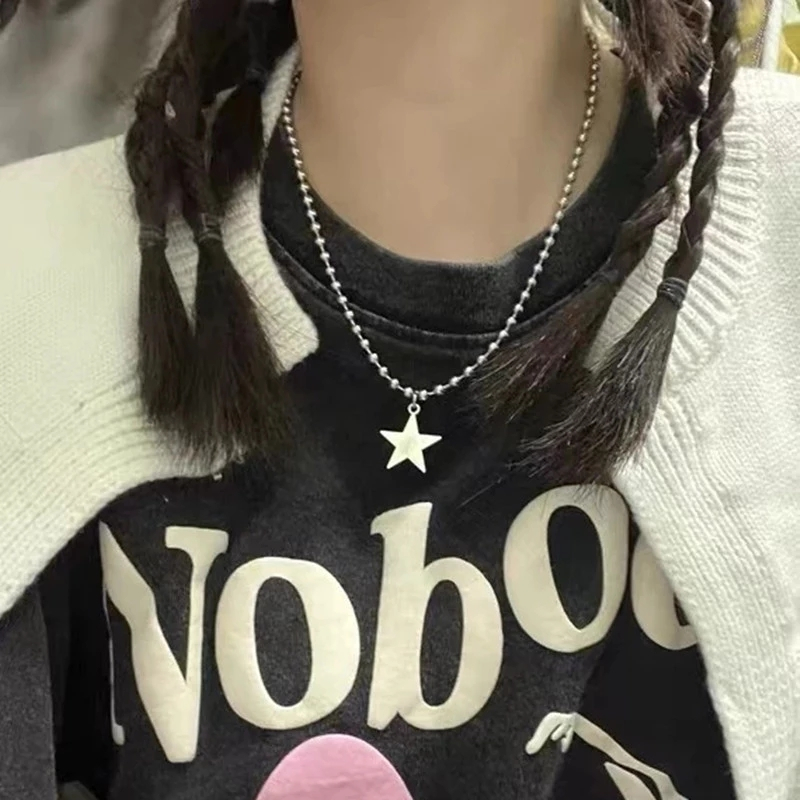 Kpop Goth – collier chaîne avec pendentif étoile couleur argent pour femmes et hommes, Egirl Y2K Cool EMO Punk, bijoux esthétiques Grunge,: Couleur or