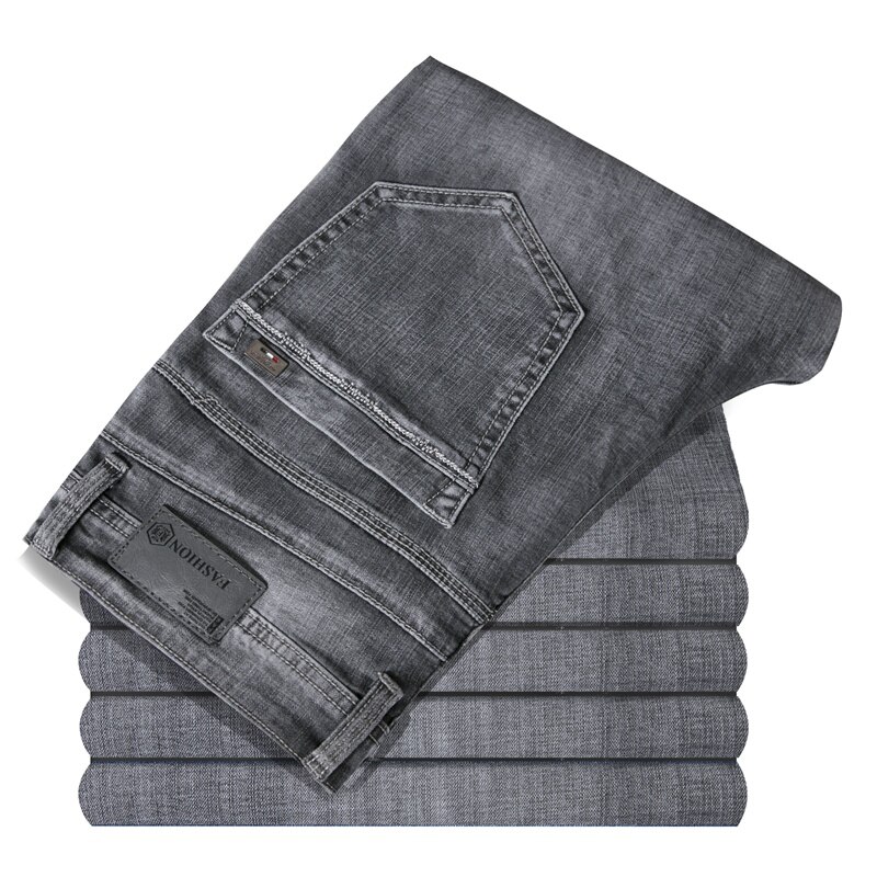 Zomer herfst business casual klassieke stijl denim broek heren zwart blauw grijs broek heren stretch-fit jeans