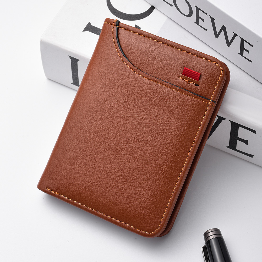 Mini portefeuille Ultra-fin en cuir PU souple pour hommes, 1 pièce, porte-cartes de crédit, court et Vertical, de: Orange