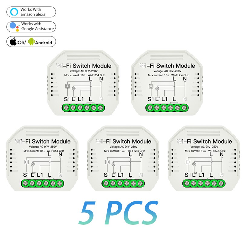 Tuya Smart Leven 1/2 Manier Wifi Smart Switch Module Afstandsbediening Voice Control Werkt Met Alexa Google Thuis smart Home: 5 PCS