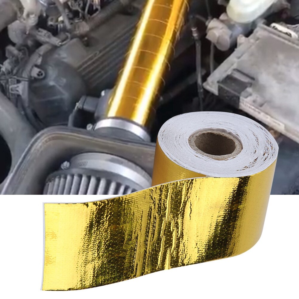 1 rull gylden 10m/9m*5cm aluminiumsfolie lim reflekterende varmebeskyttende teip til drivstoffceller motordeksel motorrom