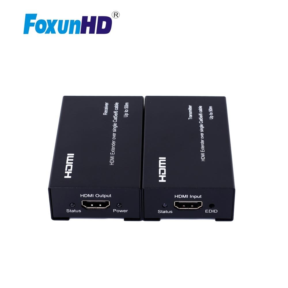 Foxun 50メートルのhdmiエクステンダー単一Cat5e/6 1080 1080pコピーedid hdmiエクステンダーRJ45