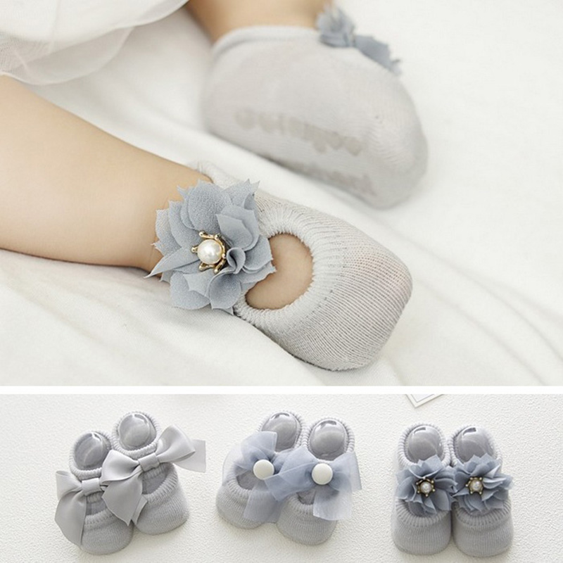 Chaussettes en coton, 3 paires/ensemble, chaussettes pour bébé, pour -né, avec nœud fleuri, printemps et été, antidérapantes, pour bébé fille, d'anniversaire