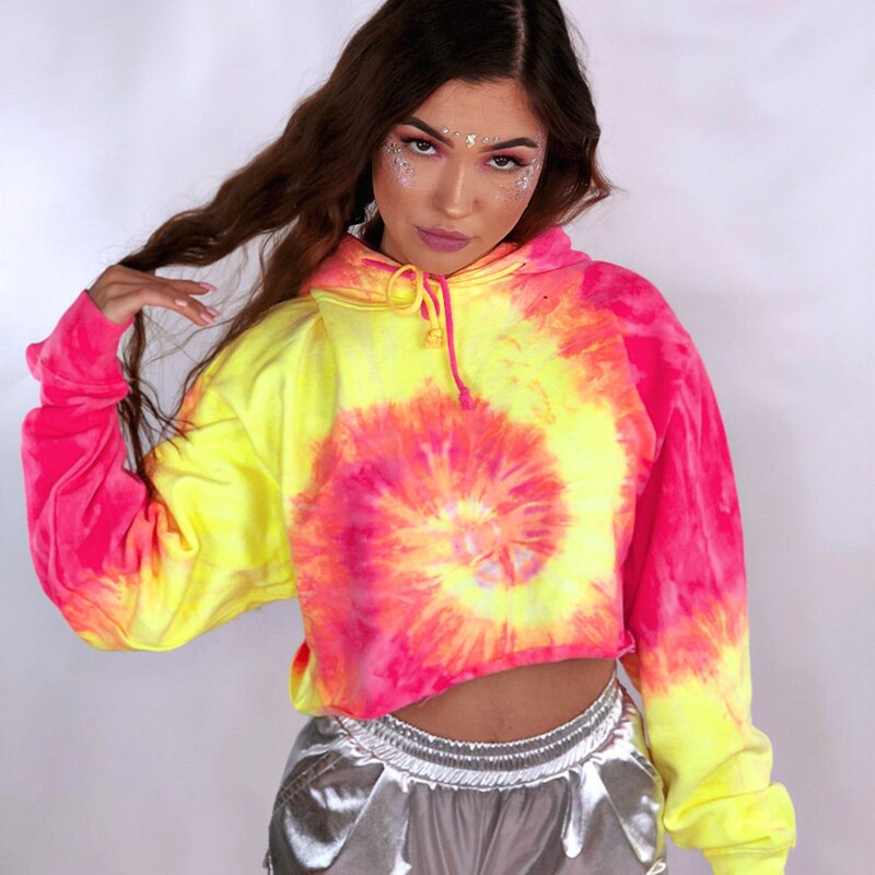 Sudaderas con capucha deportivas Tie Dye para mujer, Top corto de manga larga, sudaderas con capucha para gimnasio, gimnasia, entrenamiento, sudaderas de ejercicio