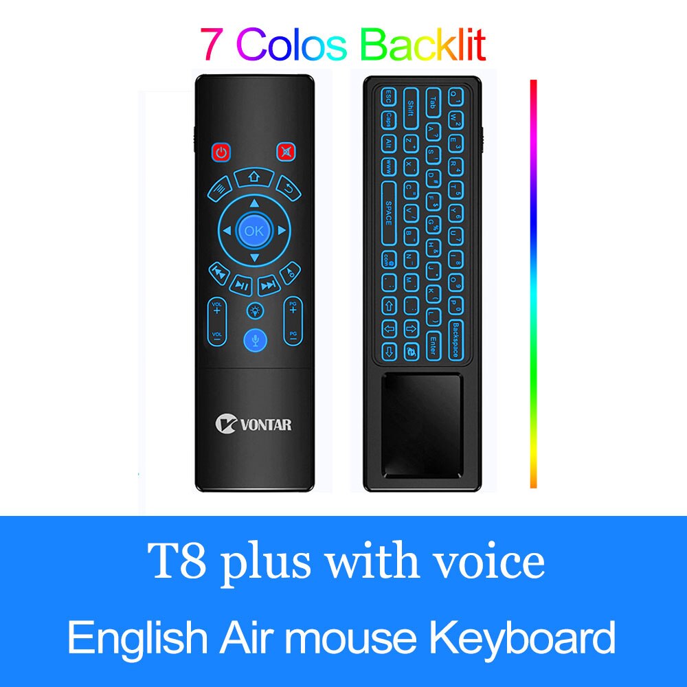 2.4G Air mouse Mini Wireless keyboard Backlit Remote Control with Touchpad Optional 7 Color Backlight for Android TV Box/Mini PC: T8 Plus EN backlit