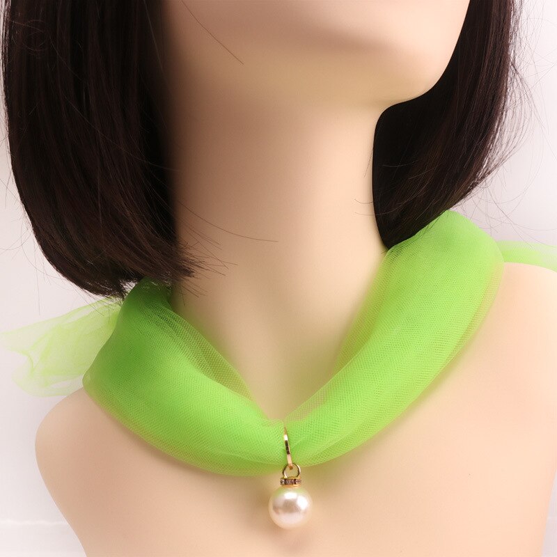 Kasure femmes mince Organza collier écharpe étroite longue cou foulards soie couleur bonbon Transparent en mousseline de soie bandeau ondulé cravate: 7