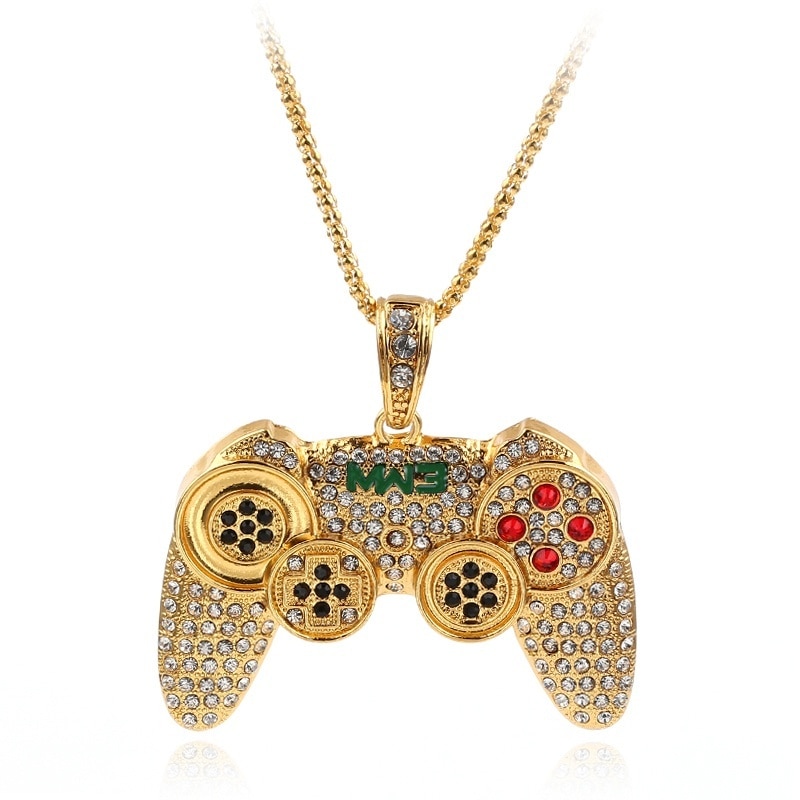 Hip-Hop Sieraden Game Console Handvat Ketting Hanger Gouden Ketting Crystal Ketting Bedels Voor Kinderen Jongens: gold
