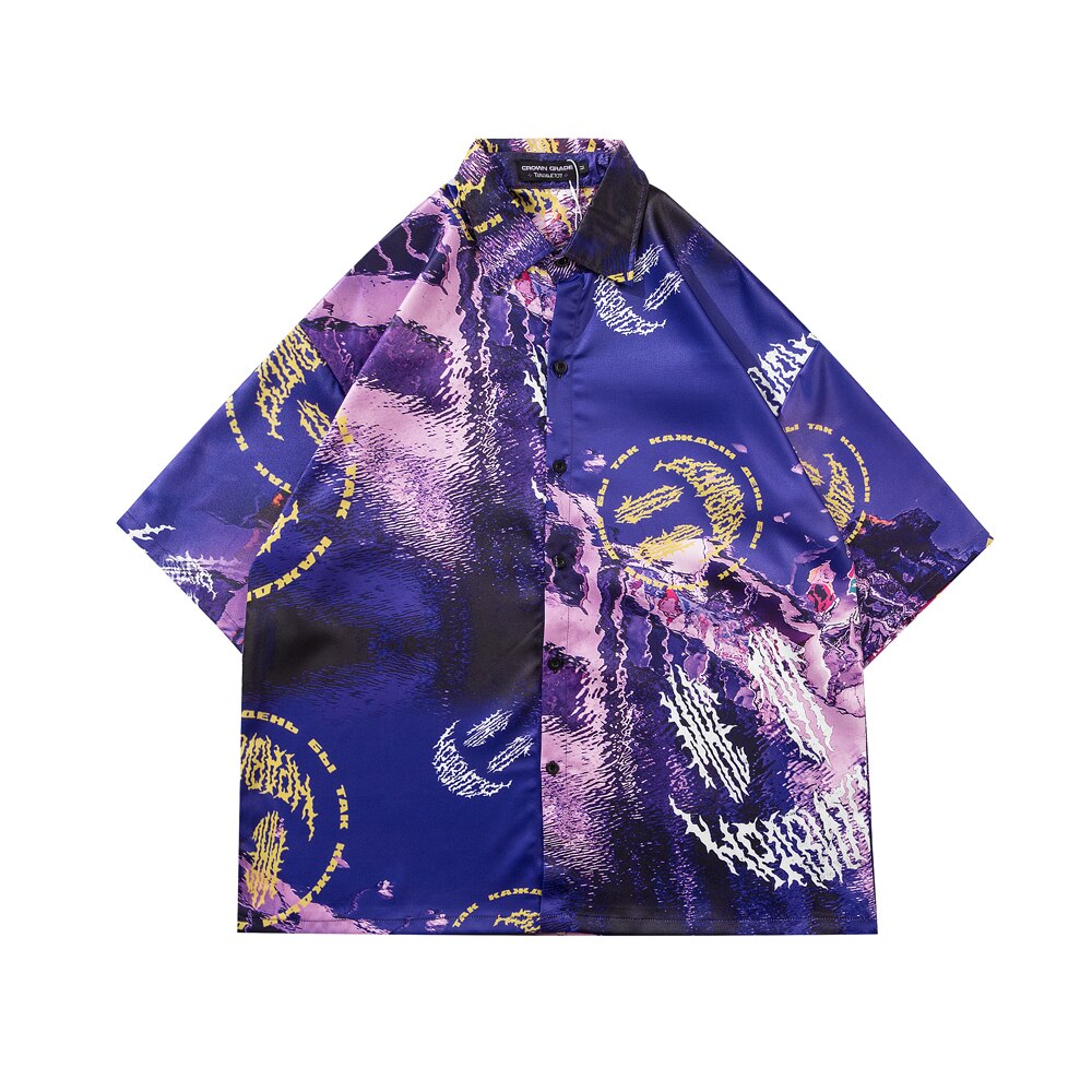 Blå gotisk tøj sommer toppe plus size bluse streetwear oversized dametøj goth hawaiiansk aloha skjorte: L