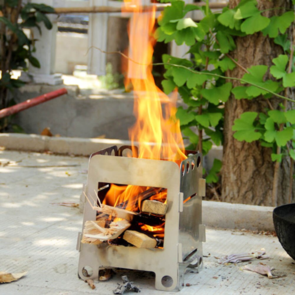 Lixada Portable Titanium Lightweight Folding Wood Stove Pocket Stove Outdoor Cooking Backpacking Camping Stove set accessories