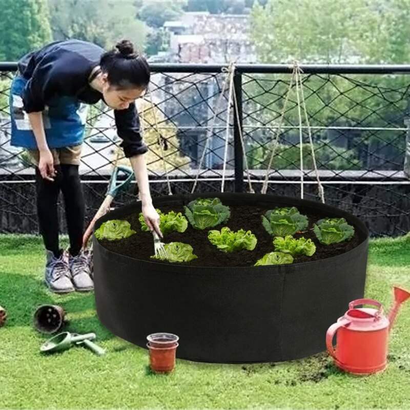 3 größen Stoff Angehoben Garten Bett Runde Pflanzen Container Wachsen Taschen Atmungsaktive Fühlte Stoff Pflanzer Topf Für Pflanzen Kindergarten Topf