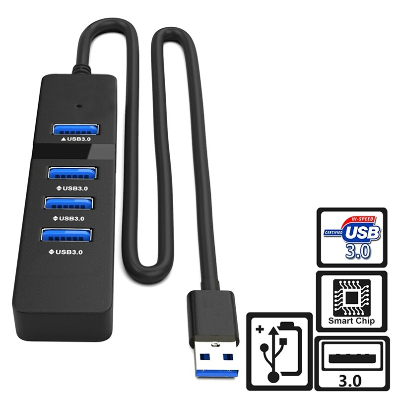 -USB 3.0 Hub 4-Port Adapter Charger Data Sync Super Speed PC Mac Laptop Desktop