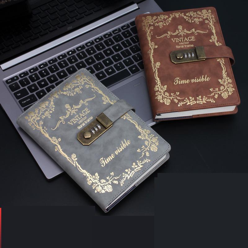 A5 pu læder planner notesbøger og journaler med kode dagsorden kontor forretningshemmelig dagbog med lås notesbøger skoleartikler