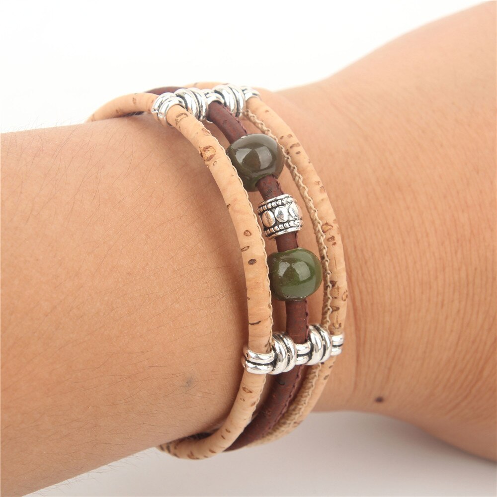 Perles en céramique de liège naturel femmes bracelet fait main original femmes bijoux en bois BRW-026