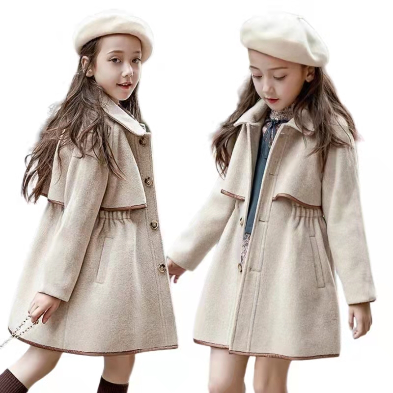 Children Girls Coats Outerwear Winter Girls Jackets Woolen Long Trench Teenagers Warm Clothes Kids Outfits For 8 10 12 14 Years
