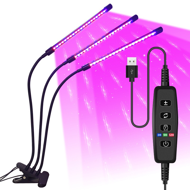 Luz LED USB para cultivo de plantas, jardín interior, 10 niveles regulables, luz de cultivo, temporizador de espectro completo, ajuste de invernadero hidropónico 3H/9H/12H: verde