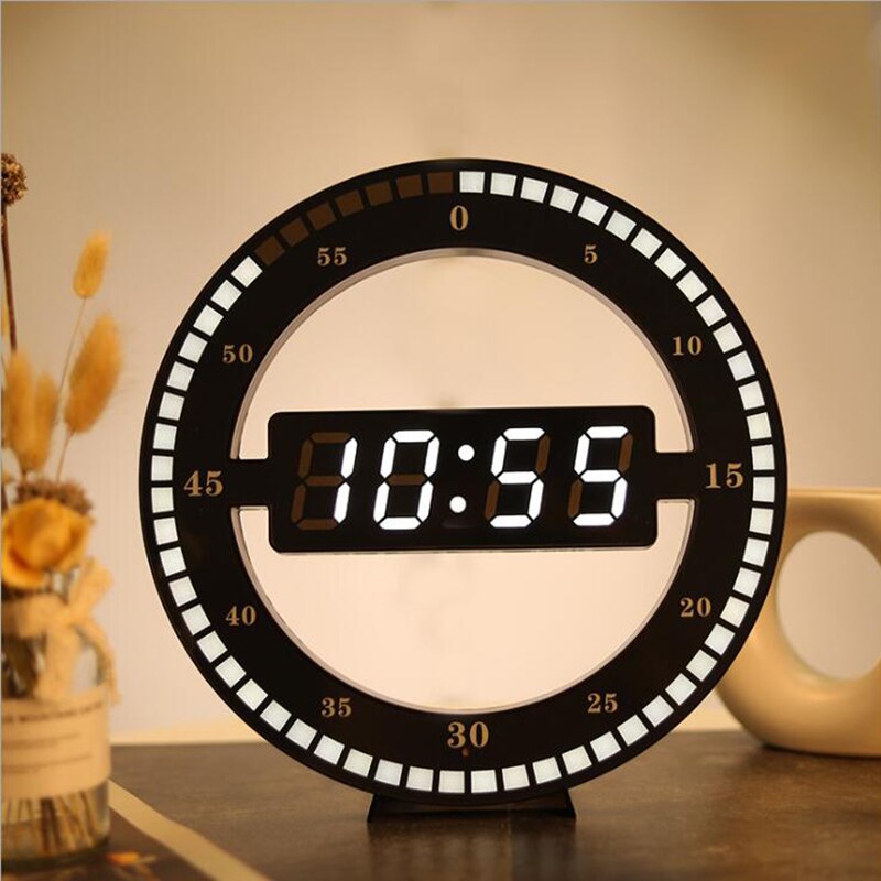 3D LED Digital Wall Clock Electronic Night Glow Round Wall Clocks Automatically Adjust Brightness Desktop Clock EU Plug