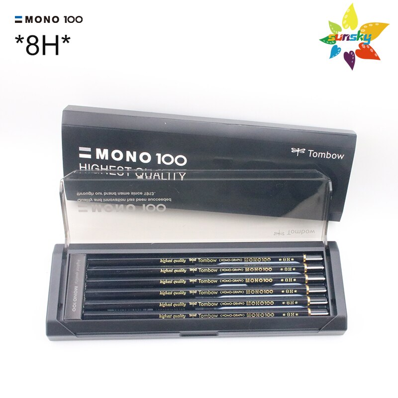 Tombow Japan Mono 100 Hexagonal Wooden Body Pencil,8H/7H/6H/HB/2B/4B,12 pieces 1 Dozen pencils,Smart black box