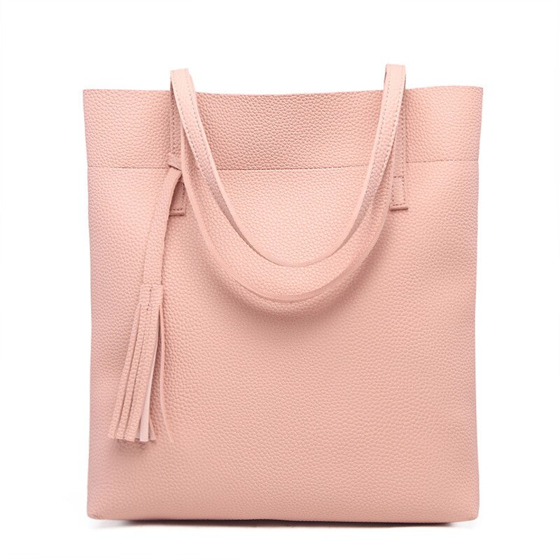 Bolso de hombro para mujer de gran capacidad, bolso de compras con borla, bolso de viaje: Rosa