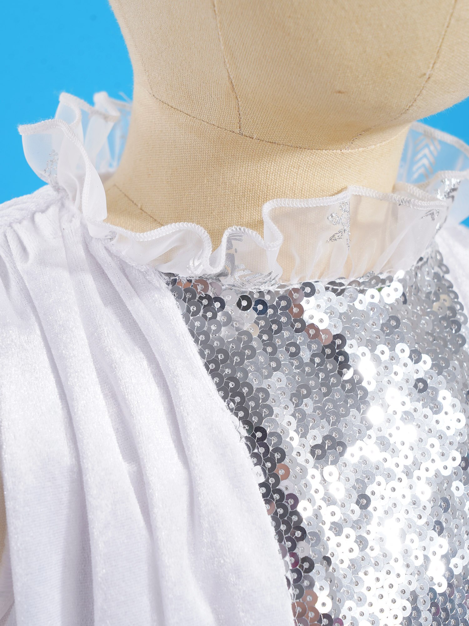 Disfraces de Ángel Blanco para niñas, Vestido de manga larga con estampado de copo de nieve, malla con lentejuelas adornadas, largo de tul para actuaciones en escenario